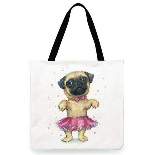 Hand Luggage Bag Lovely Adorable Beige Puppy Pug Leather Hand Totes Bag Causal Handbags Zipped Shoulder Organizer For Lady Girls Womens Beach Bags For Women 
